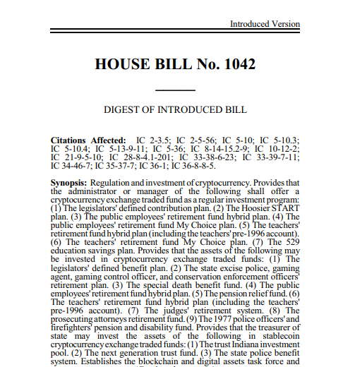 Indiana Bill Would Mandate Bitcoin in Pensions and Shield Self-Custody Rights | Invesloan.com